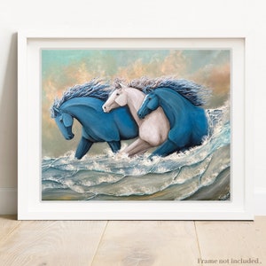 running horses in ocean wave coastal art print image 4