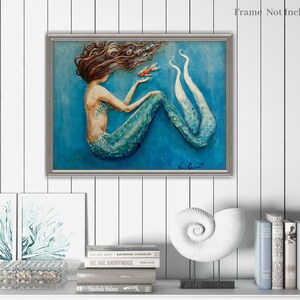 Mermaid With Fish Art Coastal Home Decor Ocean Fantasy Print - Etsy