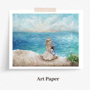 blonde mom brown hair daughter sitting on beach family love coastal wall art Bild 7