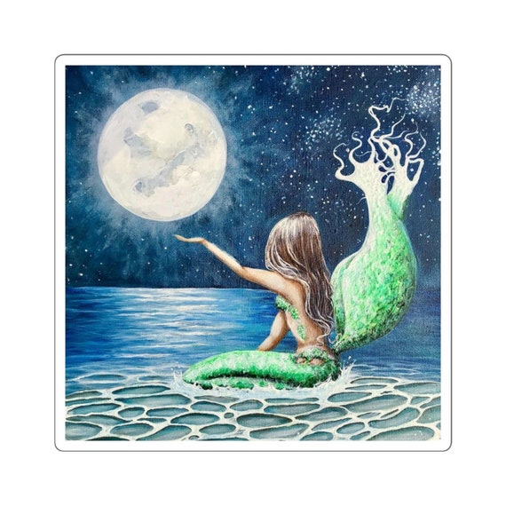 Mermaid moon sticker siren ocean decal | Etsy