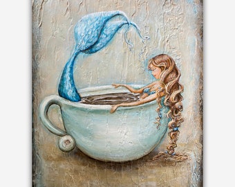 mermaid in coffee mug art print