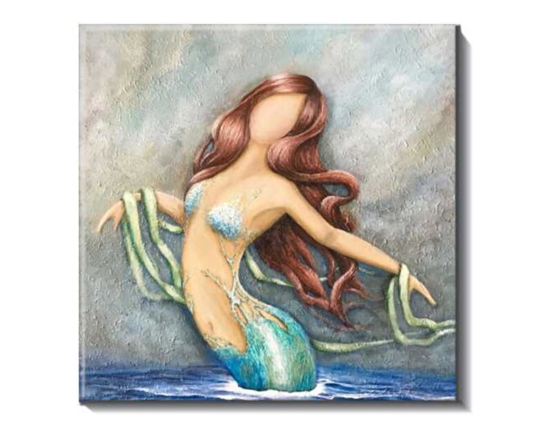 Mermaid decorative tile, coastal ceramic back splash decor image 3