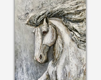 Modern white horse head painting print equestrian wall art