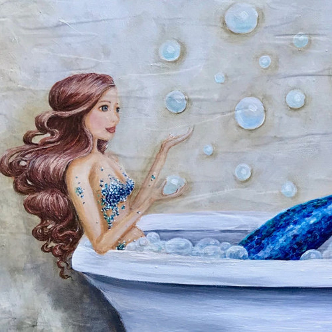 Mermaid in bathtub bathroom art mermaid painting print Etsy