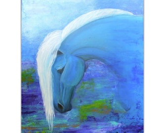 Blue horse wall art, fantasy equestrian print