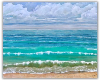 Calm ocean beach art painting print relaxing colors