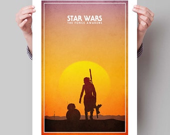 STAR WARS The Force Awakens Movie Poster, Large Wall Art, Rey, BB8, College Student Dorm Decor, for Him, Christmas Gift Ideas, Holiday Idea