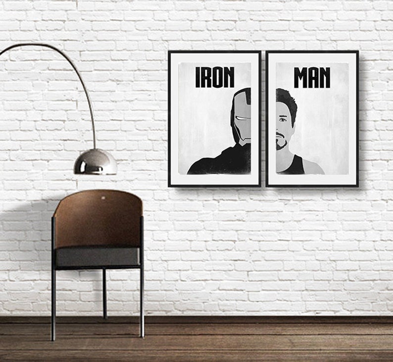 IRON MAN Poster Set, Avengers Minimalist Posters, Black and White Large Wall Art, College Student Gift Dorm Decor, Gift for Him, Art Print image 3