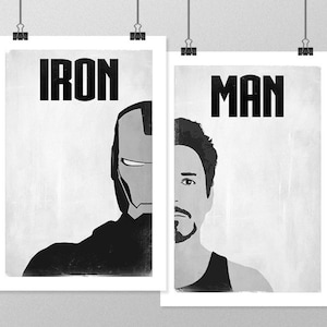 IRON MAN Poster Set, Avengers Minimalist Posters, Black and White Large Wall Art, College Student Gift Dorm Decor, Gift for Him, Art Print image 1