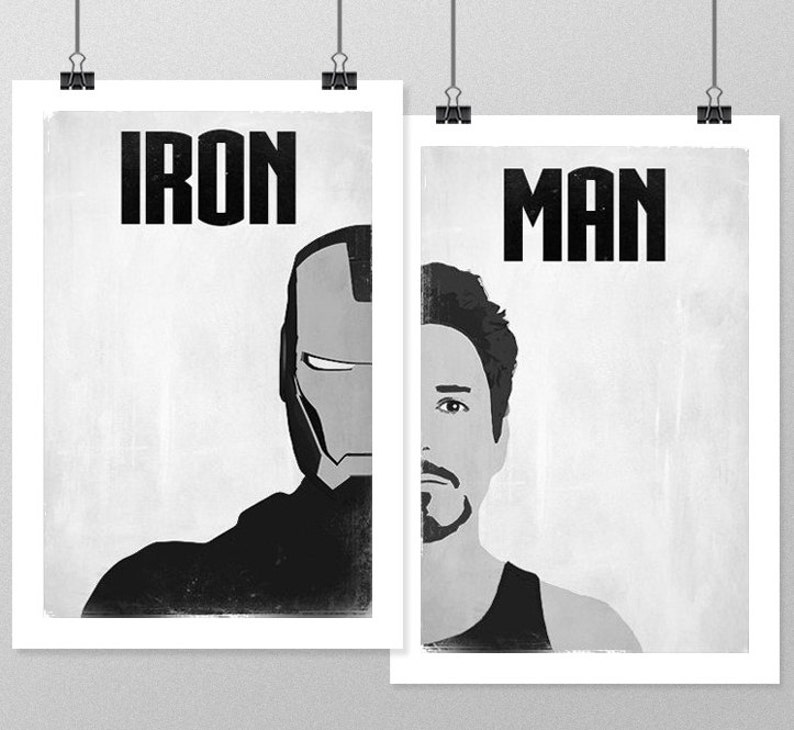 IRON MAN Poster Set, Avengers Minimalist Posters, Black and White Large Wall Art, College Student Gift Dorm Decor, Gift for Him, Art Print image 1