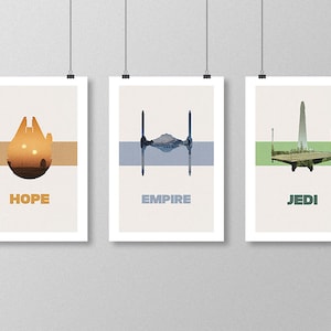STAR WARS Original Trilogy Movie Poster Set, Minimalist Movie Posters, Large Wall Art, College Student Gift Dorm Decor, Gift for Him Her
