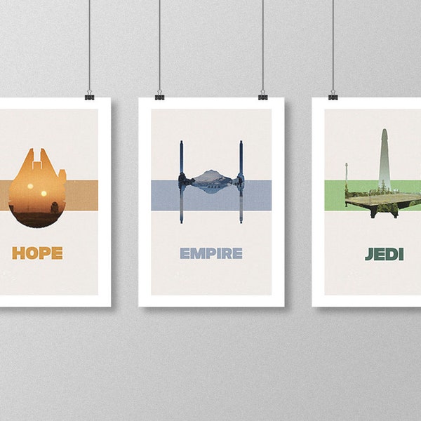 STAR WARS Original Trilogy Movie Poster Set, Minimalist Movie Posters, Large Wall Art, College Student Gift Dorm Decor, Gift for Him Her