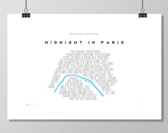 MIDNIGHT IN PARIS Inspired Woody Allen Minimalist  Movie Poster Print - 13"x19" (33x48 cm) - Limited Edition 100 Print Run