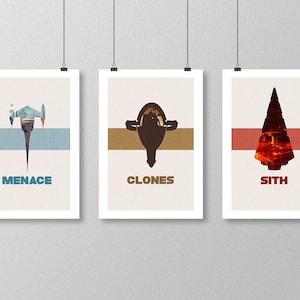 STAR WARS Inspired Prequel Trilogy Minimalist Movie Poster Print Set - 13"x19" (33x48 cm)