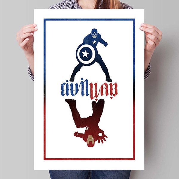 CAPTAIN AMERICA Civil War Inspired Cap & Iron Man Minimalist Movie Poster Print - 13"x19" (33x48 cm)