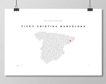 VICKY CRISTINA BARCELONA Inspired Woody Allen White Minimalist  Movie Poster Print - 13"x19" (33x48 cm) - Limited Edition 100 Print Run