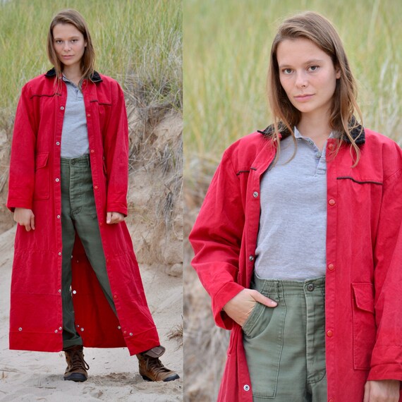 80s Tru Red Riding Trench Coat Western Duster Etsy