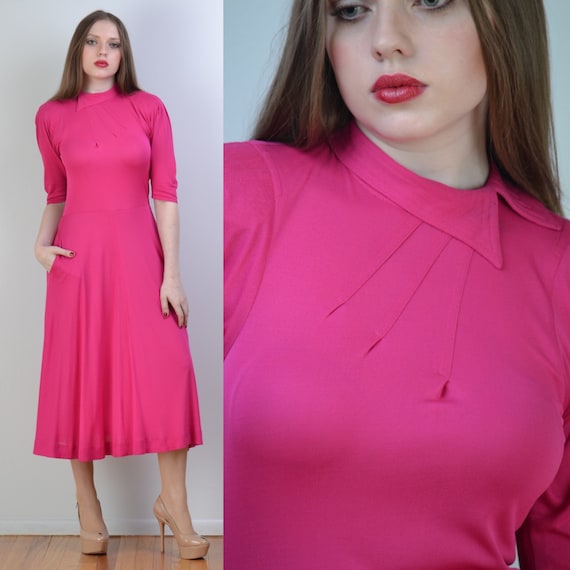 vintage 70s JEAN MUIR Maxi Dress | Hot Pink Rayon… - image 2