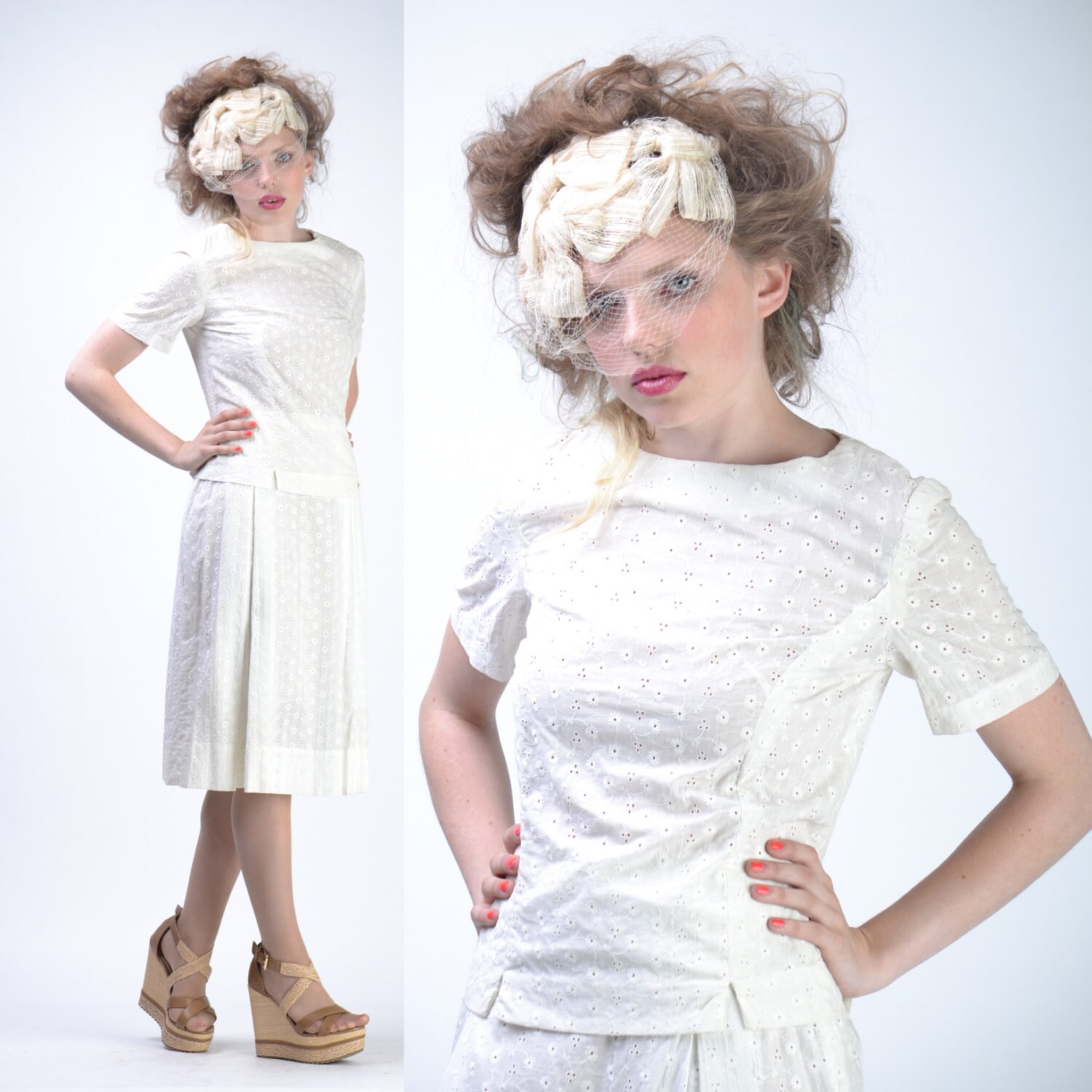 Vintage 50s Eyelet Lace DRESS Sheer Cotton Eyelet Lace Skirt | Etsy