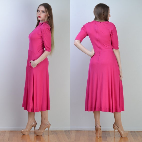 vintage 70s JEAN MUIR Maxi Dress | Hot Pink Rayon… - image 3