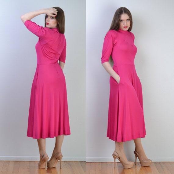 vintage 70s JEAN MUIR Maxi Dress | Hot Pink Rayon… - image 4