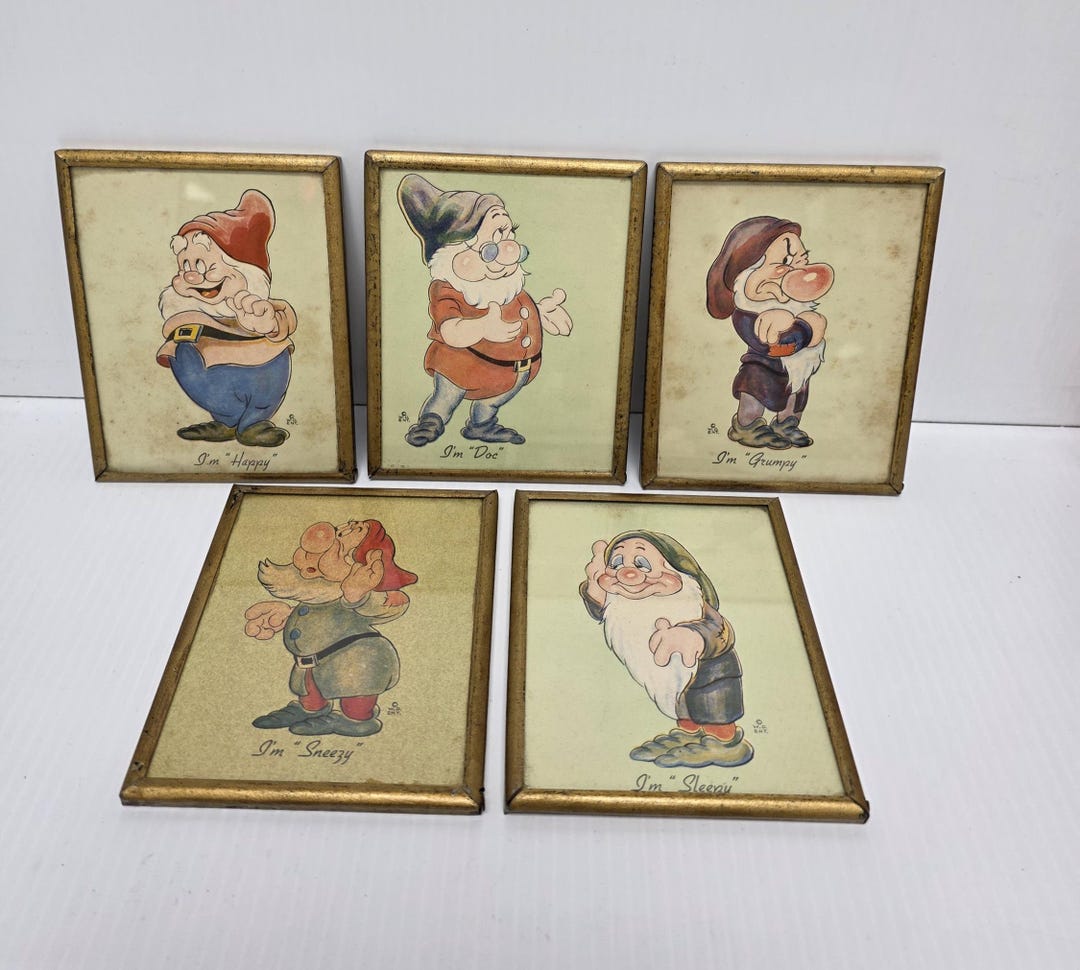1938 Disney Snow White and the Seven Dwarfs Framed Lithographs, by Walt ...