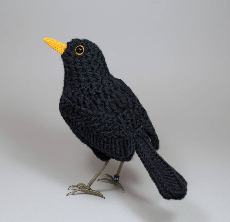 Blackbird Crochet Bird Realistic Sculpture Etsy