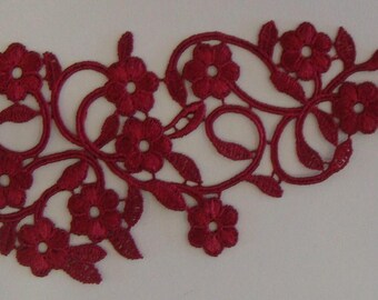 1 of 26 cm X 9 cm Burgundy Venice guipure lace appliques