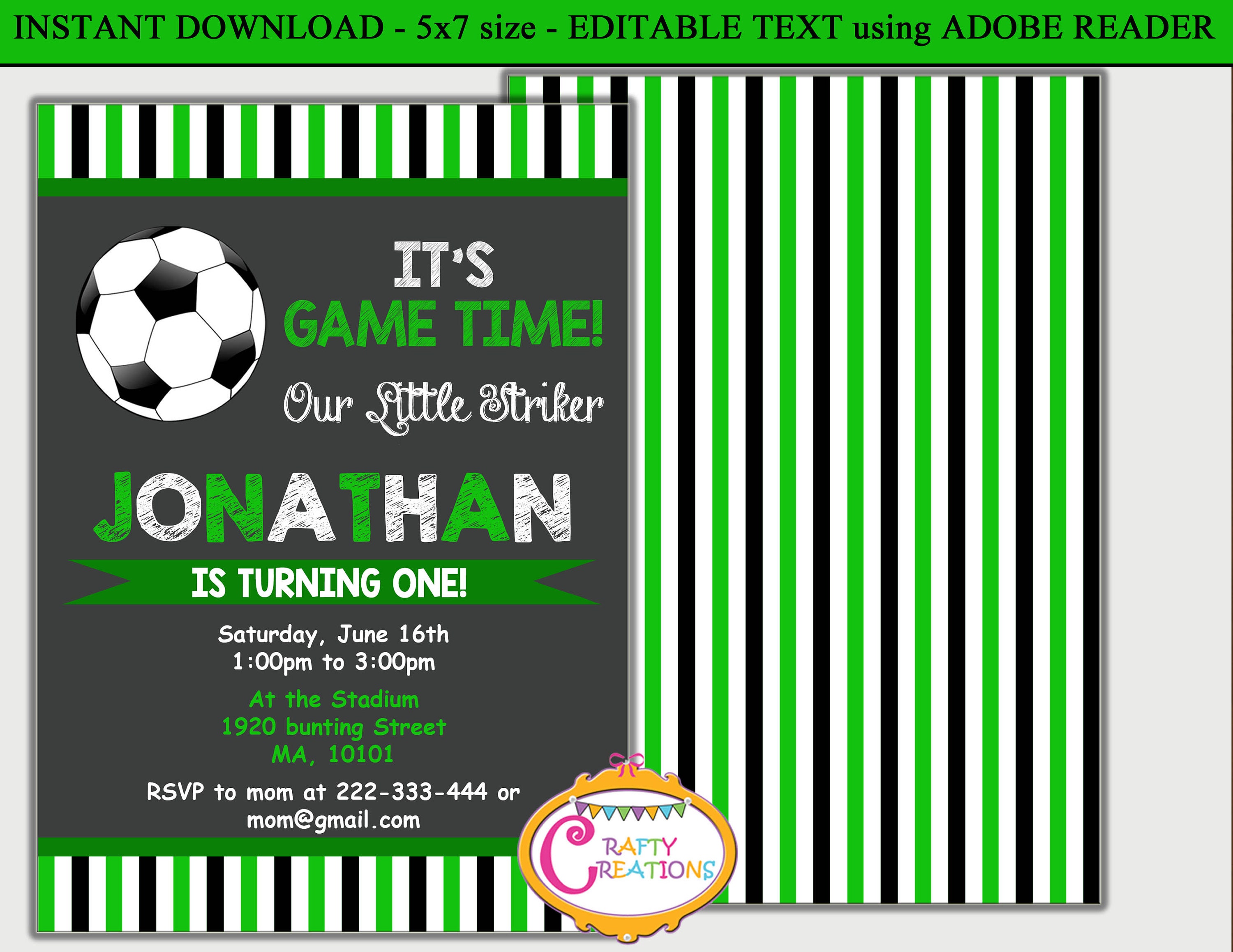 Soccer Party Invite Soccer Birthday Invitation Football Etsy