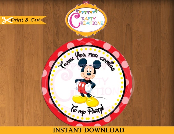 printable mickey mouse stickers favor tag party tags thank etsy
