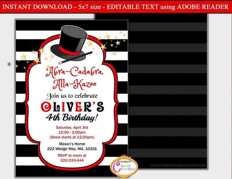 Magic Party Invitation Magic Birthday Invitation Magic Etsy
