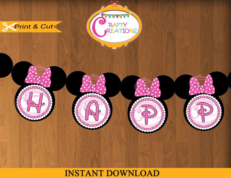 Minnie Mouse Banner Printable Pink Minnie Mouse Party Banner | Etsy