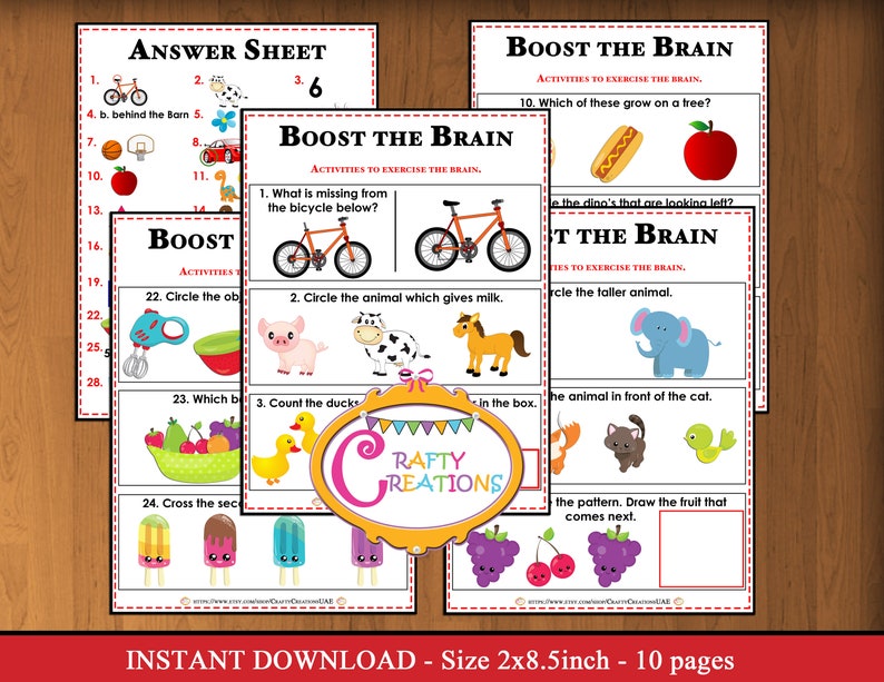 instant download brain booster worksheets preschool etsy
