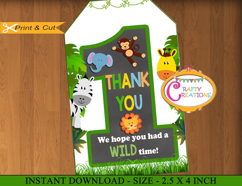 Jungle Animals Favor Tags Party Treat Bag Label Sticker First Birthday Animal Labels 1st Birthday CraftyUAE Labels INSTANT DOWNLOAD