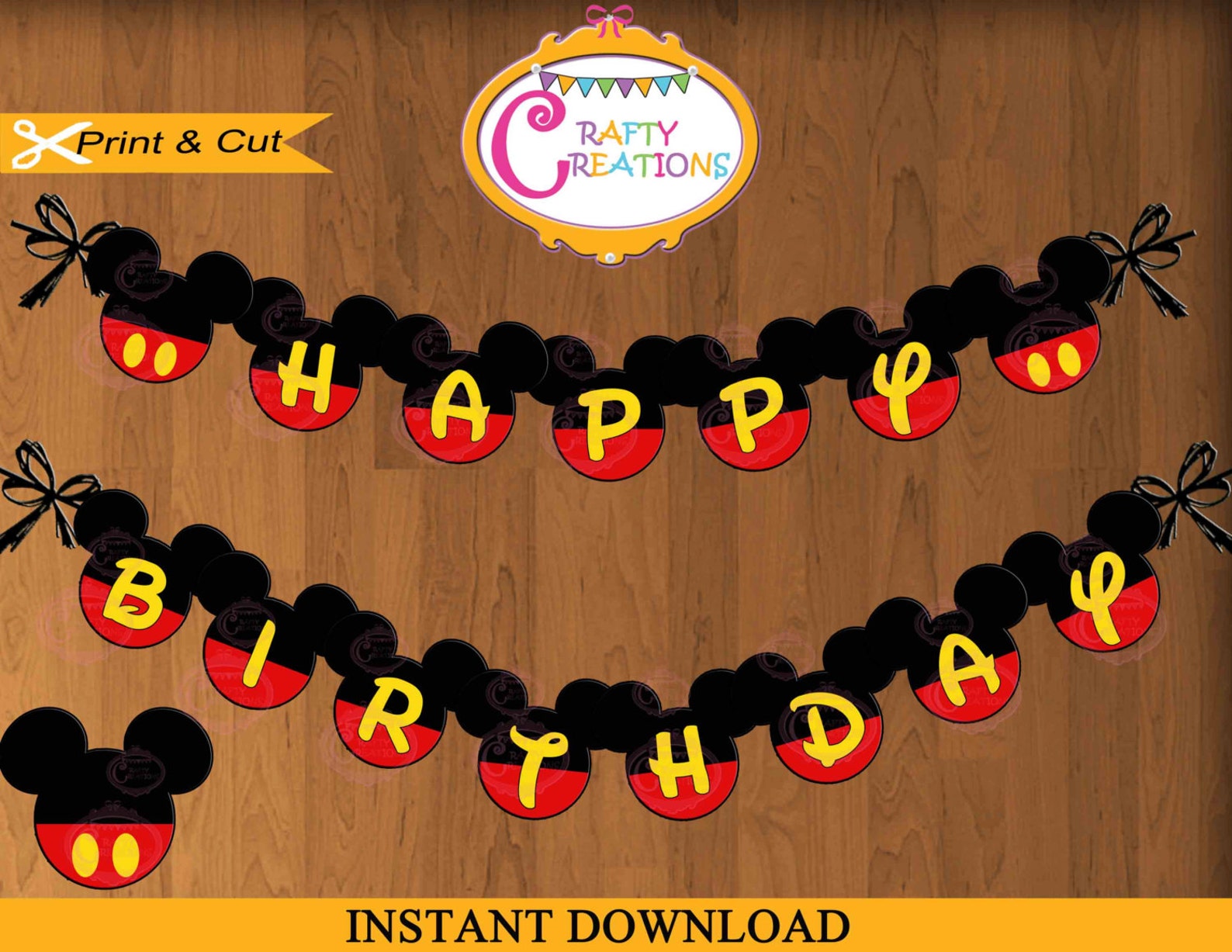 INSTANT DOWNLOAD Printable Happy Birthday Mickey Mouse | Etsy