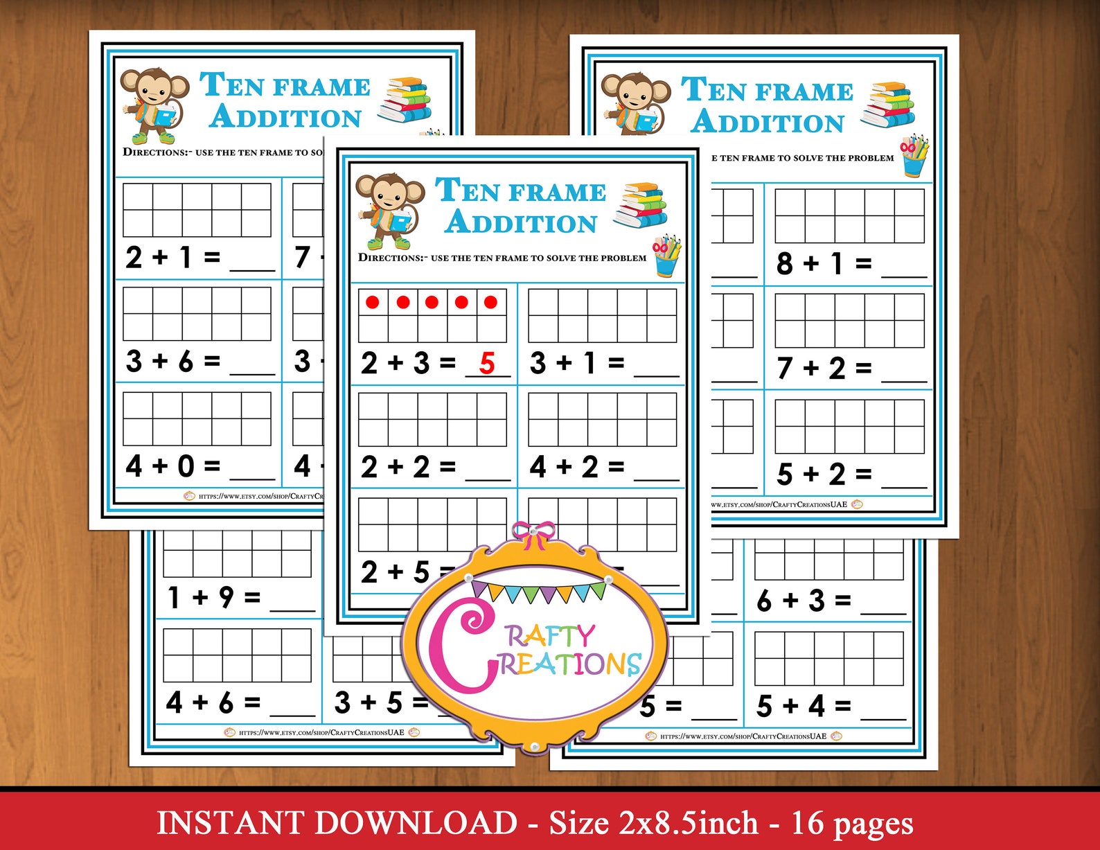 INSTANT DOWNLOAD Ten Frame Addition Worksheets Math Etsy
