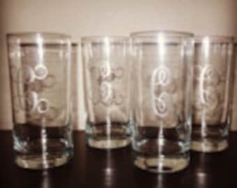 Glass Set with Custom Monogram - 4 Glass Set