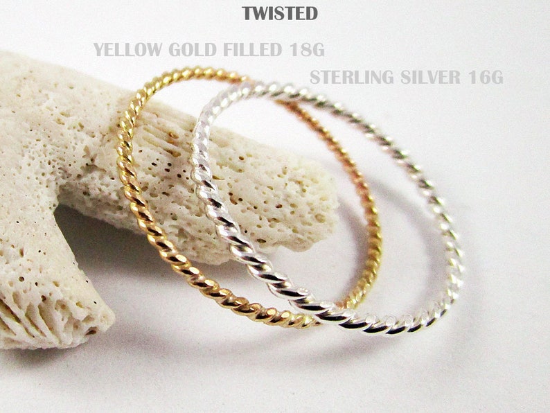 Set Stacking Ring Sterling Silver Rings Yellow Gold Filled Twisted Ring Gold Ring Great Stackable Ring Stacking Ring Thin Rings 5 rings