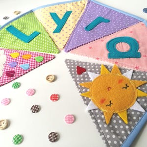Fabric name banner, Personalize fabric banner, Bunting name, Custom name garland, Baby name banner, Nursery name sign decor,  name banner