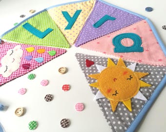 Naambanner stof, personaliseer stoffenbanner, vlaggenslinger, aangepaste naamslinger, babynaambanner, decor naambord kinderkamer, naambanner