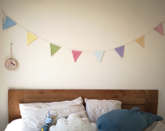 Fabric banner, light and soft colors banner, bunting light colors, nursery decoration, baby banner, party decoration, nursery flags