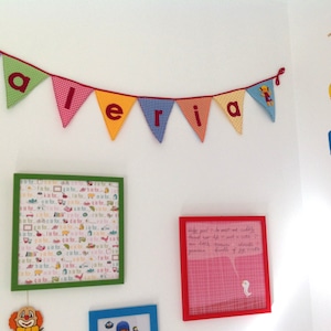 Fabric name banner, Personalize fabric banner, Bunting name, Custom name garland, Baby name banner, Nursery name sign decor,  name banner