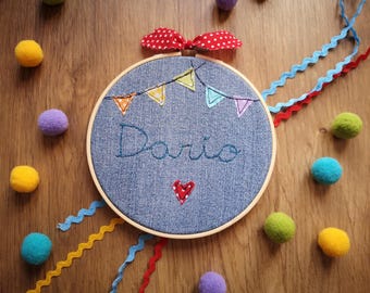 Aro bordado con nombre de movimiento libre, regalo para baby shower, aro de bordado con nombre personalizado, aro de madera con nombre, regalo para recién nacido