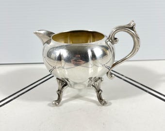Sheridan Silver on Copper Footed Creamer Pitcher Etched Melon Design