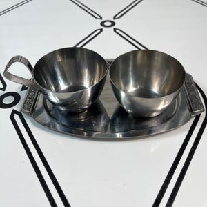 Miranda Japan Stainless Steel Cream & Sugar Bowls with Tray Vintage Set