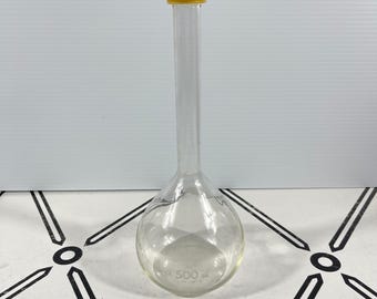 Kimax USA 500ml Volumetric Flask Clear Glass Labware with Yellow Stopper TC 20C