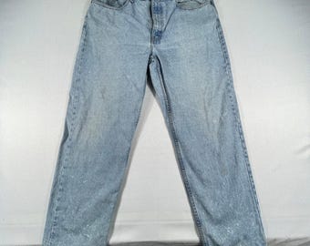 Eddie Bauer Denim Mens Relaxed Fit Light Wash Distressed Jeans Made in USA 36x32