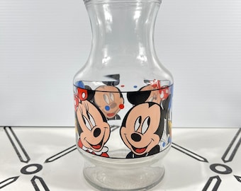 Vintage Walt Disney Company Mickey Minnie Donald Duck Glass Carafe Vase USA Made
