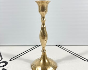 Vintage Solid Brass Candlestick Holder Handmade in India Scalloped Base 6.5 Inch