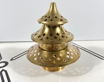 Vintage Brass Pagoda Christmas Tree Incense Burner Tea Light Holder 5in